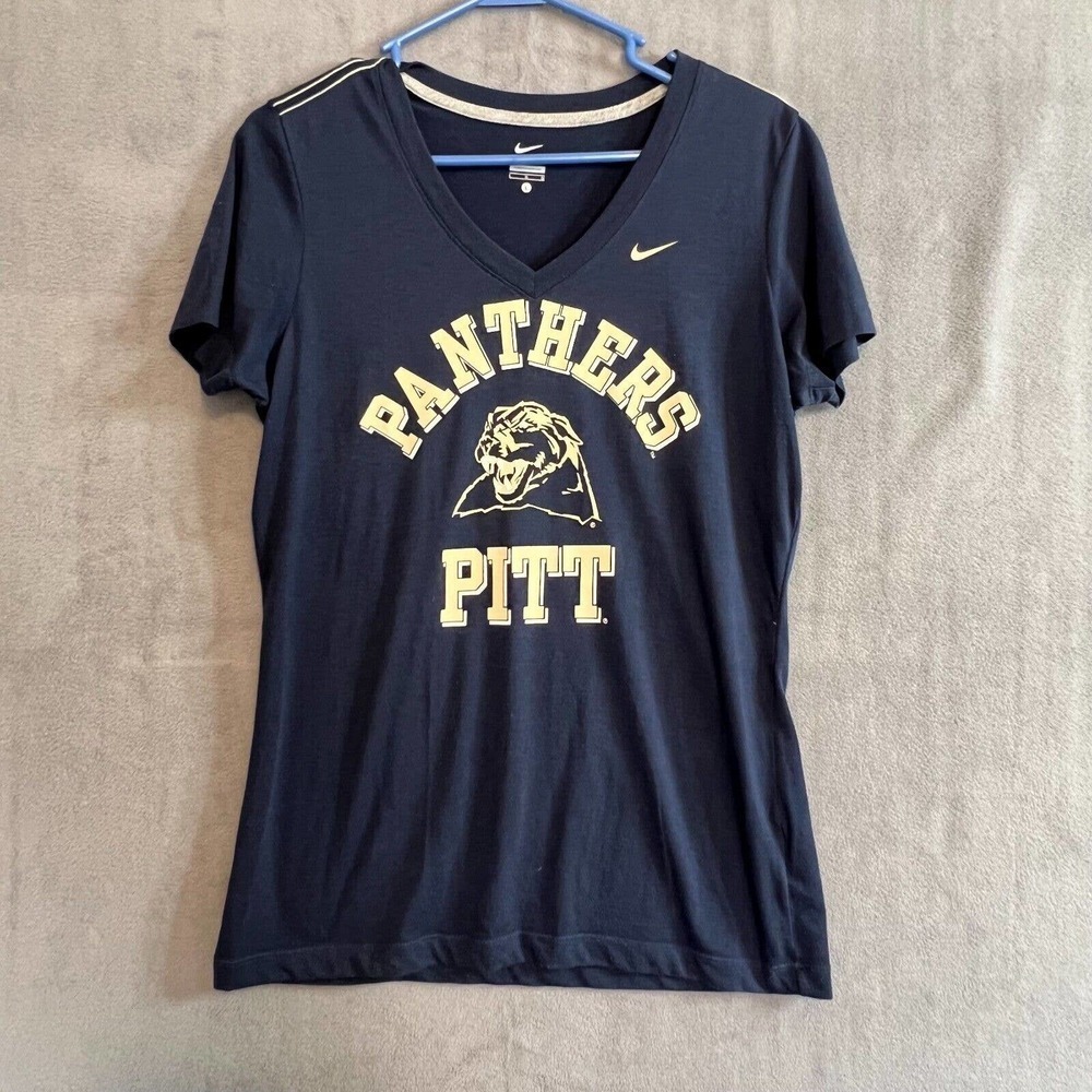 NIKE Women's Carolina Panthers logo Football T Shirt Sz L Short sleeve V neck